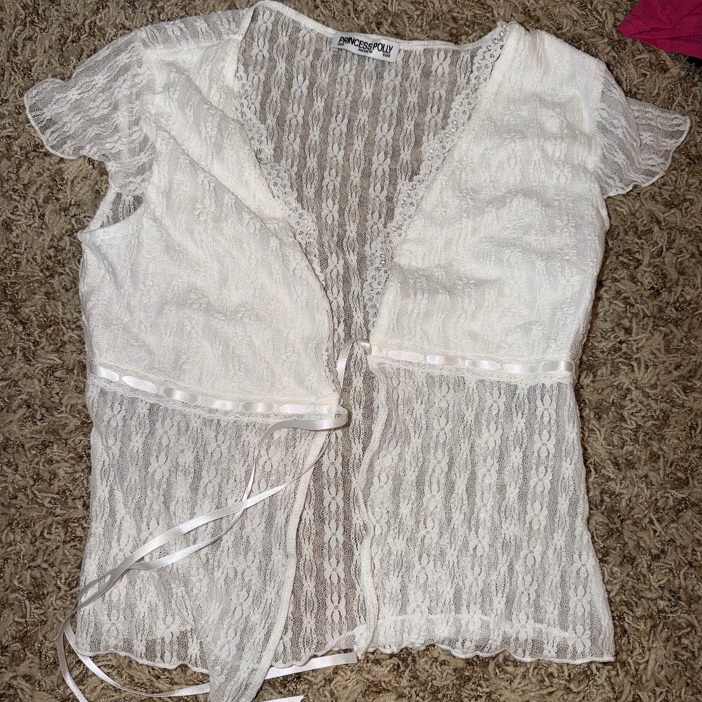 Princess Polly White Lace Short Sleeve Wrap Blouse